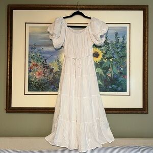 Lillusory Puff Sleeve Peasant Maiden Elegant White Midi Dress